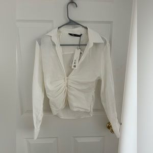 Zara Button Blouse, v cut